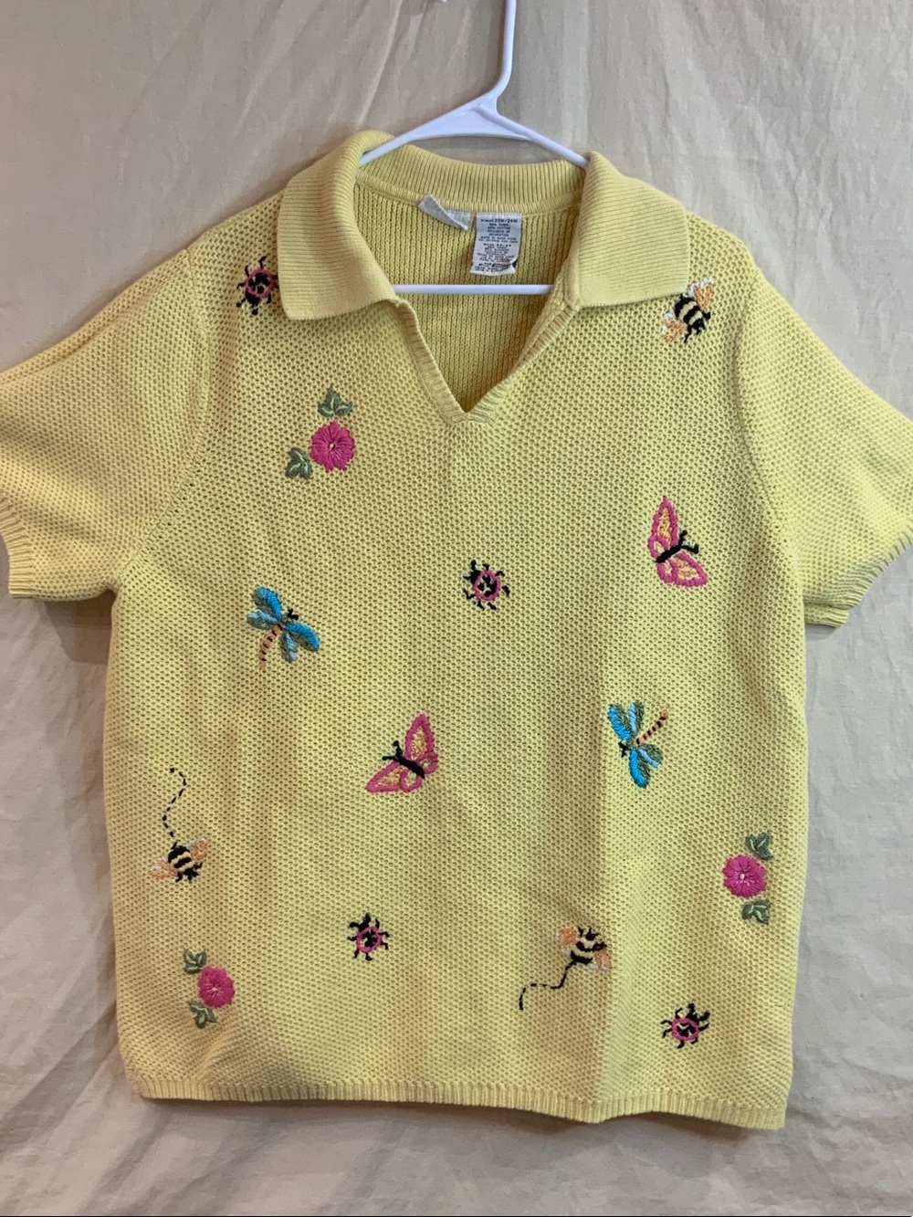 White Stag Yellow Embroidered Butterfly & Bee Knit Polo Top